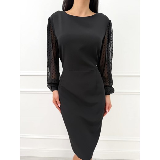 Czarna Sukienka Plus Size z Siateczką na Rękawach ze sklepu ModnaKiecka.pl w kategorii Sukienki - zdjęcie 187555999