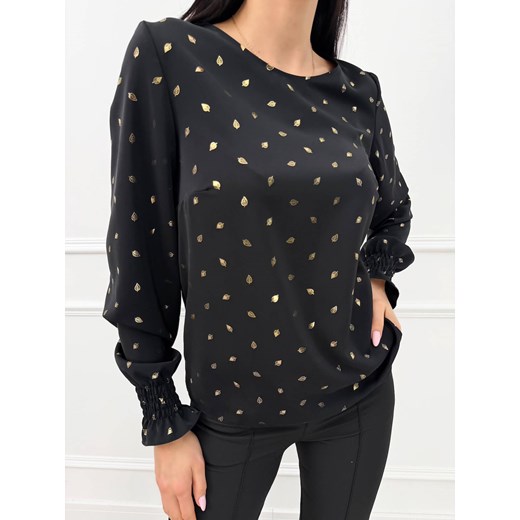 Czarna Bluzka ze Złotym Wzorem ze sklepu ModnaKiecka.pl w kategorii Bluzki damskie - zdjęcie 187556015