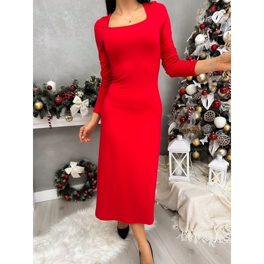 Czerwona Sukienka Midi ze sklepu ModnaKiecka.pl w kategorii Sukienki - zdjęcie 187556027