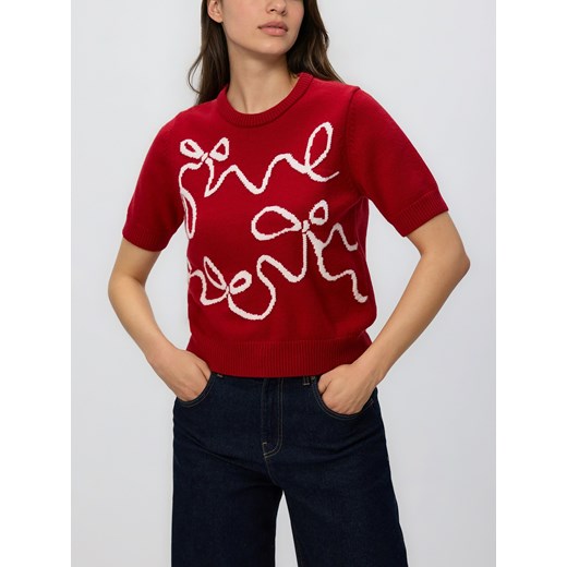 Reserved - Sweter z kokardkami - czerwony ze sklepu Reserved w kategorii Swetry damskie - zdjęcie 187557639