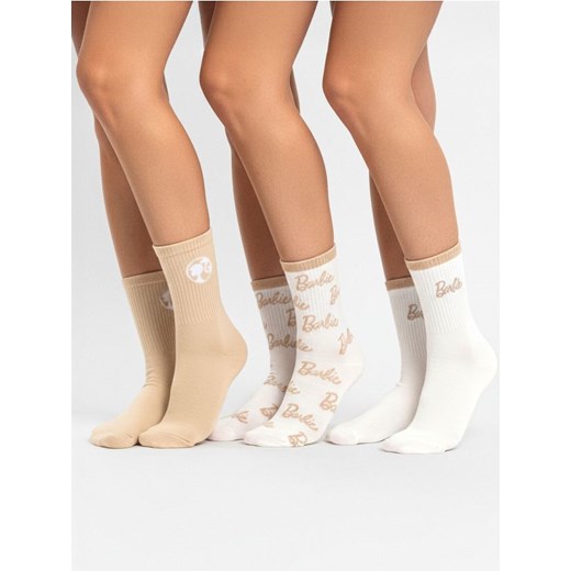 Sinsay - Prążkowane skarpetki 3 pack Barbie - kremowy ze sklepu Sinsay w kategorii Skarpetki damskie - zdjęcie 187559339