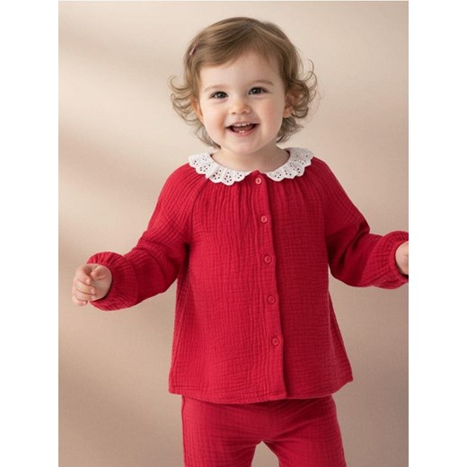 Sinsay - Bluzka koszulowa z haftowanym kołnierzykiem - czerwony ze sklepu Sinsay w kategorii Kaftaniki i bluzki - zdjęcie 187559349