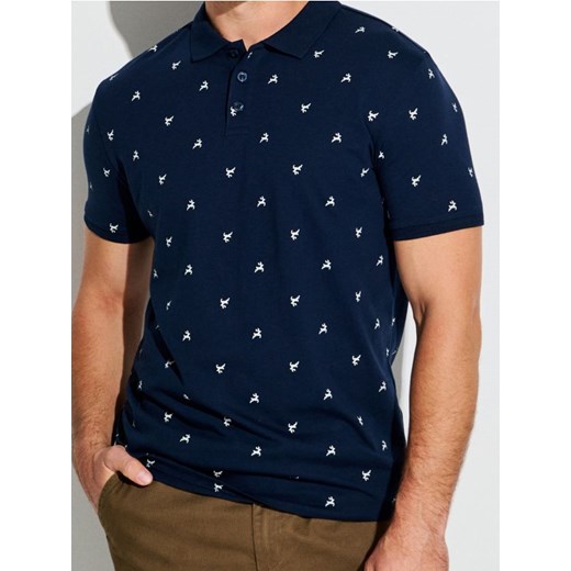 Sinsay - Bawełniana koszulka polo - granatowy ze sklepu Sinsay w kategorii T-shirty męskie - zdjęcie 187559366