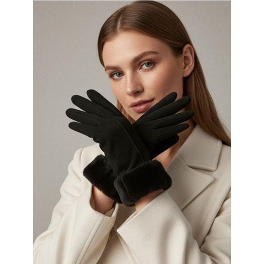 Sinsay - Rękawiczki z futerkiem ozdobnym - czarny ze sklepu Sinsay w kategorii Rękawiczki damskie - zdjęcie 187559395