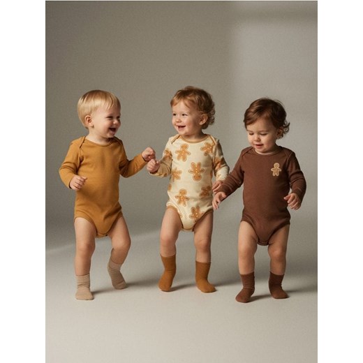 Sinsay - Bawełniane body 3 pack - kremowy ze sklepu Sinsay w kategorii Body niemowlęce - zdjęcie 187559437