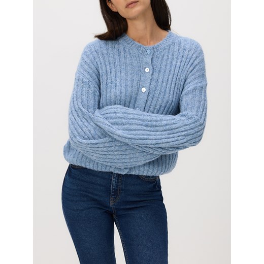 Reserved - Kardigan z ozdonym splotem - niebieski ze sklepu Reserved w kategorii Swetry damskie - zdjęcie 187561207