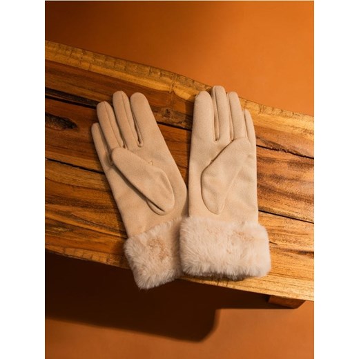 Sinsay - Rękawiczki z futerkiem sztucznym - beżowy ze sklepu Sinsay w kategorii Rękawiczki damskie - zdjęcie 187561647