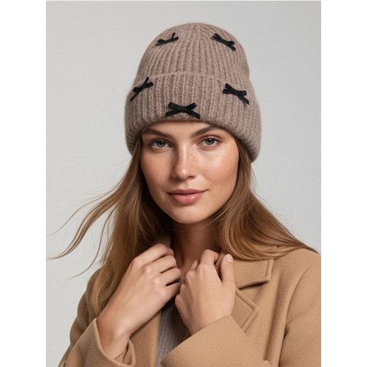 Sinsay - Czapka premium z alpaki z ozdobnymi kokardami - brązowy ze sklepu Sinsay w kategorii Czapki zimowe damskie - zdjęcie 187561686