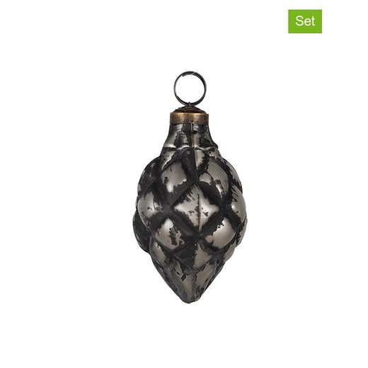 Clayre &amp; Eef Bombki (2 szt.) w kolorze srebrno-czarnym - wys. 11 x Ø 6 cm ze sklepu Limango Polska w kategorii Dekoracje bożonarodzeniowe - zdjęcie 187562366