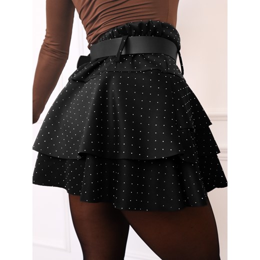 SPÓDNICZKA Z UKRYTYMI SZORTAMI ZDOBIONA CYRKONIAMI+ PASEK- CZARNA Olika uniwersalny olika.com.pl