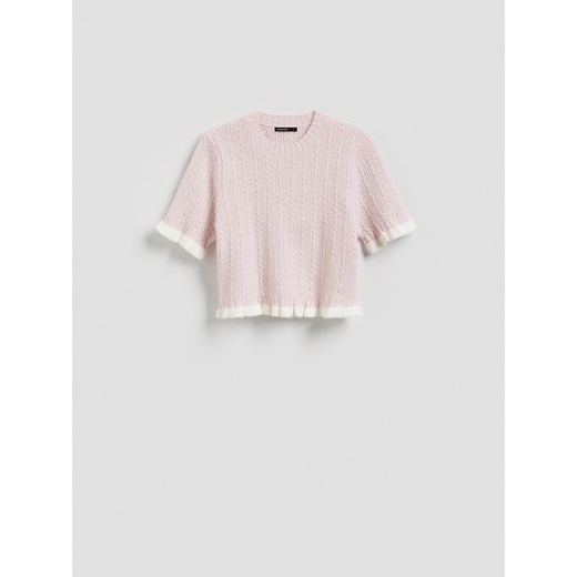 Reserved - Sweter z warkoczowym splotem - pastelowy róż ze sklepu Reserved w kategorii Swetry damskie - zdjęcie 187563915