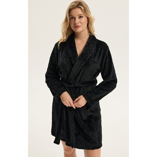 Esotiq ciepły szlafrok damski czarny Coco 43932-99X, Kolor czarny, Rozmiar L/XL, Esotiq ze sklepu Intymna w kategorii Szlafroki damskie - zdjęcie 187573499