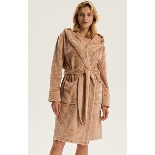 Esotiq szlafrok damski z kapturem Cessena 43938-82X, Kolor beżowy, Rozmiar L/XL, Esotiq ze sklepu Intymna w kategorii Szlafroki damskie - zdjęcie 187573518