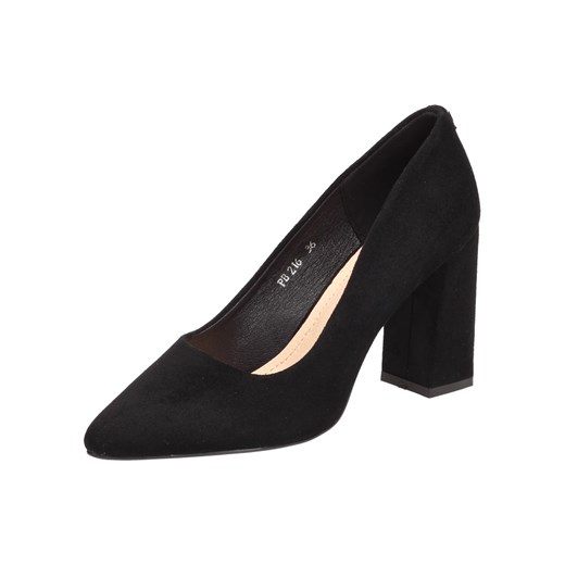 Czarne zamszowe czółenka damskie na słupku Sergio Leone Pb216 ze sklepu suzana.pl w kategorii Czółenka - zdjęcie 187574537