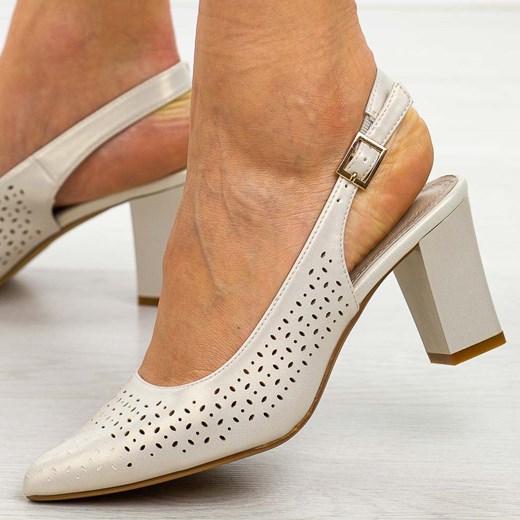 Perłowe czółenka damskie na słupku z odkrytą pietą Sergio Leone Sk163 ze sklepu suzana.pl w kategorii Czółenka - zdjęcie 187574616