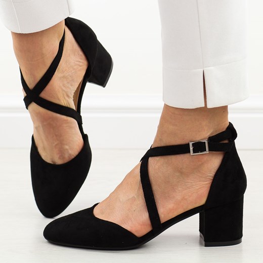 Czarne sandały damskie na obcasie z zakrytymi palcami i pietą Sergio L ze sklepu suzana.pl w kategorii Czółenka - zdjęcie 187574626