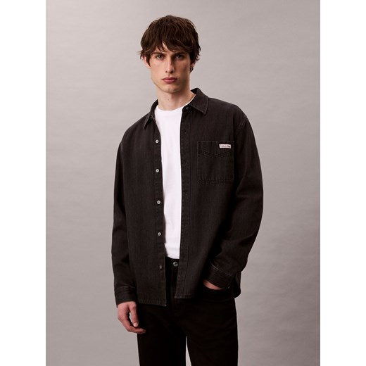 Calvin Klein Jeans Męska koszula dżinsowa Mężczyźni Regular Fit Bawełna czarny jednolity ze sklepu vangraaf w kategorii Koszule męskie - zdjęcie 187574747