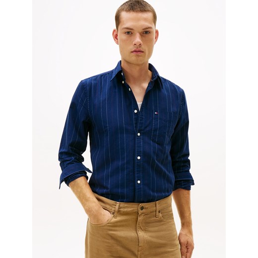 Tommy Hilfiger Męska koszula casual Mężczyźni Regular Fit Bawełna granatowy w paski ze sklepu vangraaf w kategorii Koszule męskie - zdjęcie 187574756