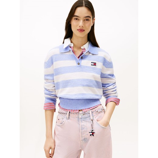 Tommy Jeans Sweter damski z zawartością alpaki i wełny Kobiety Sztuczne włókno bzowy w paski ze sklepu vangraaf w kategorii Swetry damskie - zdjęcie 187574768