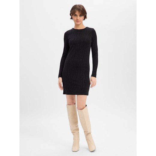 Vila Sukienka damska - VIZoa Kobiety Sztuczne włókno czarny wypukły wzór tkaniny ze sklepu vangraaf w kategorii Sukienki - zdjęcie 187574798