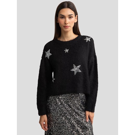 Sweter damski z dodatkiem wełny z aplikacją czarny Starlia 906 ze sklepu Big Star w kategorii Swetry damskie - zdjęcie 187575807