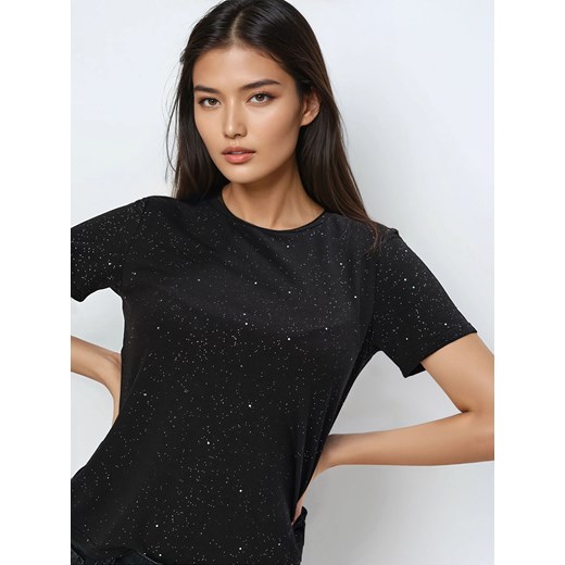 Mohito - Czarny t-shirt z ozdobnymi elementami - czarny ze sklepu Mohito w kategorii Bluzki damskie - zdjęcie 187575915