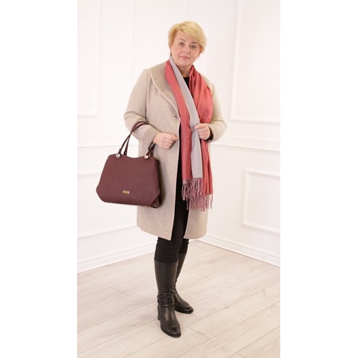 Płaszcz FPL1026 BEŻOWO RÓŻOWY ze sklepu fokus.pl w kategorii Płaszcze damskie - zdjęcie 187575946