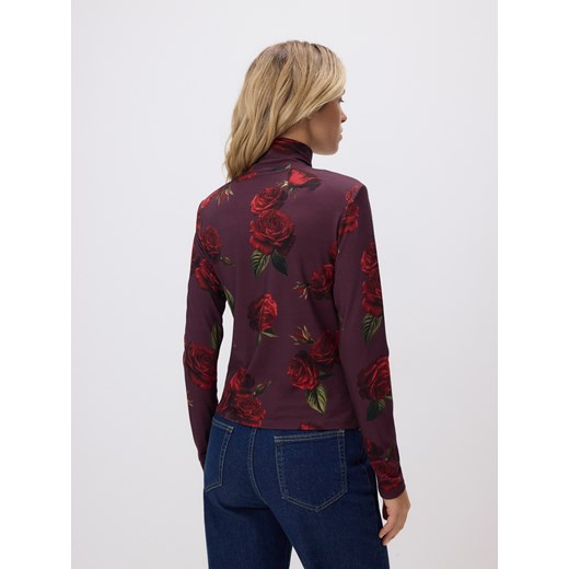 Reserved - Bluzka w róże - ciemnofioletowy Reserved M Reserved