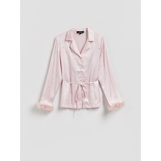 Reserved - Koszula ze strasem - pastelowy róż ze sklepu Reserved w kategorii Koszule damskie - zdjęcie 187576055