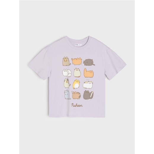 Sinsay - Bawełniana koszulka z nadrukiem Pusheen the Cat - fioletowy ze sklepu Sinsay w kategorii Bluzki dziewczęce - zdjęcie 187576868