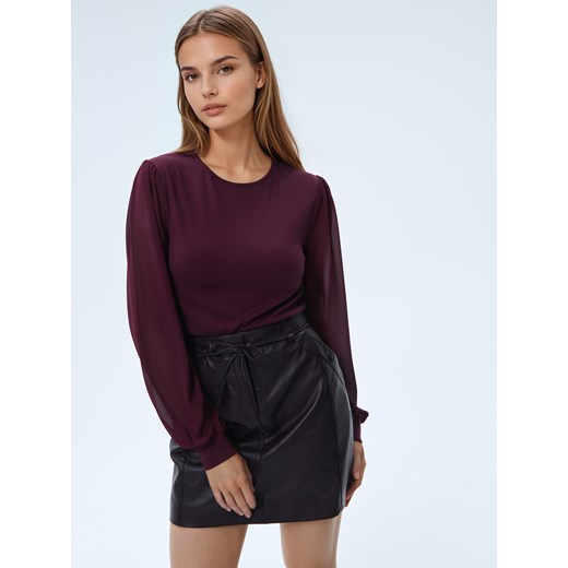 Mohito - Burgundowa bluzka z bufiastymi rękawami - mahoń ze sklepu Mohito w kategorii Bluzki damskie - zdjęcie 187577156