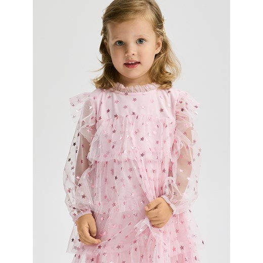 Reserved - Tiulowa sukienka w gwiazdki - pastelowy róż ze sklepu Reserved w kategorii Sukienki dziewczęce - zdjęcie 187577348
