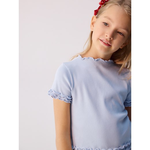 Reserved - Prążkowany t-shirt - jasnoniebieski ze sklepu Reserved w kategorii Bluzki dziewczęce - zdjęcie 187578697