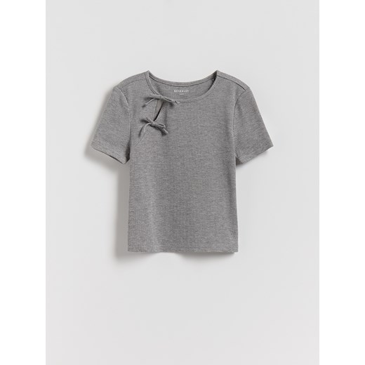 Reserved - Prążkowana bluzka z kokardkami - jasnoszary Reserved 158 (12 lat) Reserved