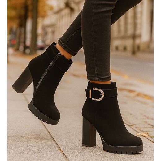 Zimowe botki na grubym obcasie i platformie /A5-3 18511 T482/ ze sklepu Pantofelek24.pl w kategorii Botki - zdjęcie 187579005