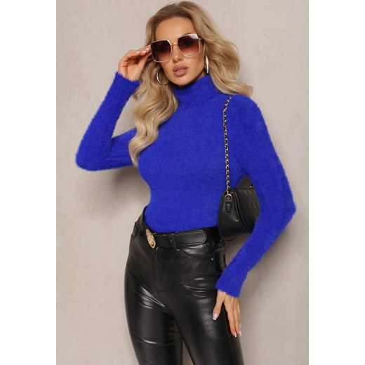 Granatowy Golf z Dzianiny z Długim Włosem i Dodatkiem Wełny Gerdonna ze sklepu renee.pl w kategorii Swetry damskie - zdjęcie 187579828