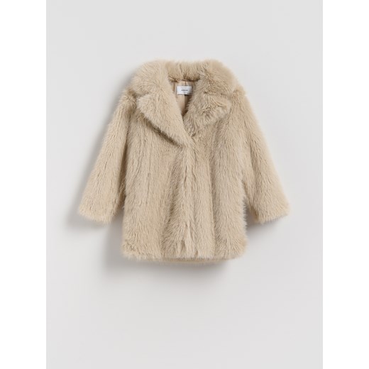 Reserved - Płaszcz ze sztucznego futerka - beżowy ze sklepu Reserved w kategorii Płaszcze dziewczęce - zdjęcie 187579946