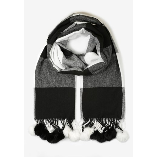Czarny Prostokątny Szalik z Kolorowymi Pomponami Komo ze sklepu born2be.pl w kategorii Szaliki i chusty damskie - zdjęcie 187580175