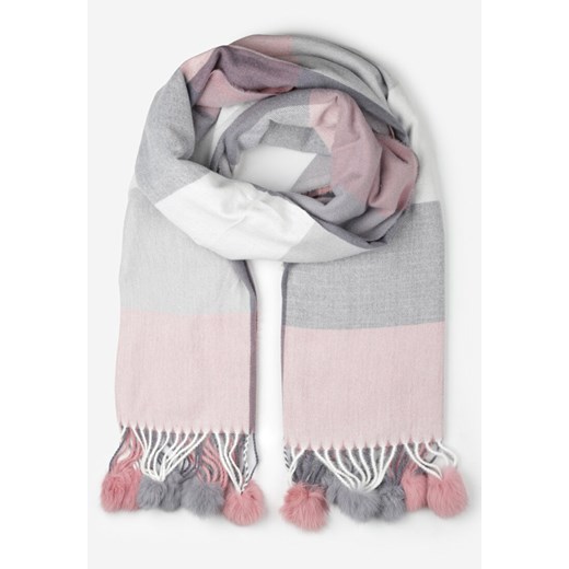 Różowy Prostokątny Szalik z Kolorowymi Pomponami Komo ze sklepu born2be.pl w kategorii Szaliki i chusty damskie - zdjęcie 187580177
