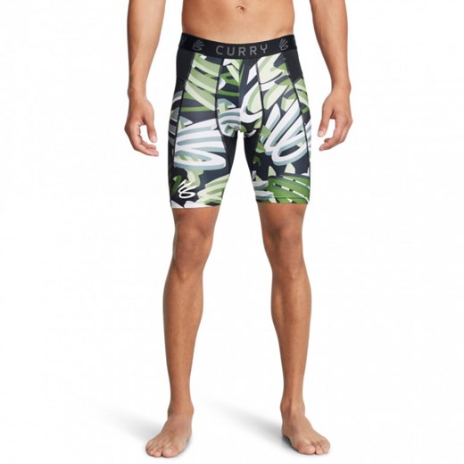 Męskie legginsy krótkie treningowe Under Armour UA Curry HG Prtd Shorts - zielone ze sklepu Sportstylestory.com w kategorii Spodnie męskie - zdjęcie 187580257