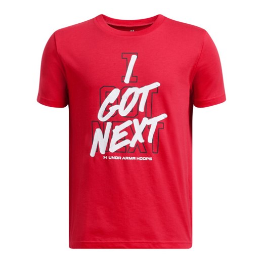Chłopięcy t-shirt z nadrukiem Under Armour UAB Hoops Next SS - czerwony ze sklepu Sportstylestory.com w kategorii T-shirty chłopięce - zdjęcie 187580339