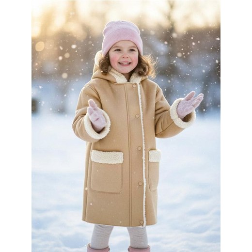 Sinsay - Płaszcz z imitacji zamszu z kożuchem - beżowy ze sklepu Sinsay w kategorii Płaszcze dziewczęce - zdjęcie 187581139