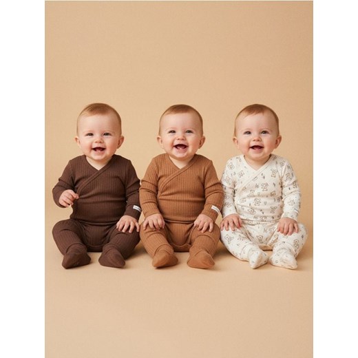 Sinsay - Bawełniane legginsy 3 pack - kremowy ze sklepu Sinsay w kategorii Odzież dla niemowląt - zdjęcie 187581155