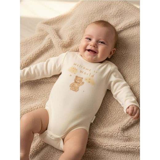 Sinsay - Bawełniane body z napisem i nadrukiem - kremowy ze sklepu Sinsay w kategorii Odzież dla niemowląt - zdjęcie 187581188