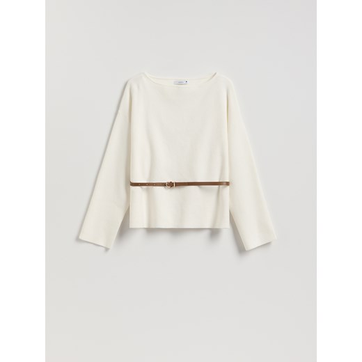 Reserved - Sweter z paskiem - złamana biel ze sklepu Reserved w kategorii Swetry damskie - zdjęcie 187582436