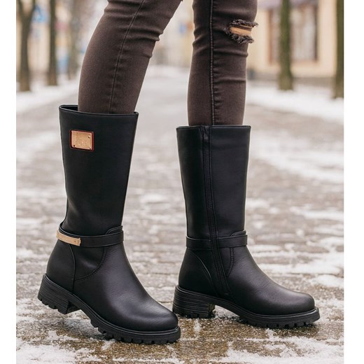 Czarne zimowe kozaki z futerkiem /B7-3 18530 T398/ ze sklepu Pantofelek24.pl w kategorii Botki - zdjęcie 187583347