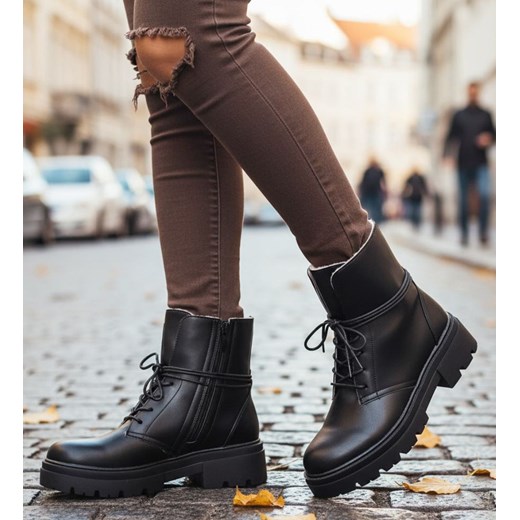 Zimowe botki trapery z ociepleniem /B4-3 18500 T4/ ze sklepu Pantofelek24.pl w kategorii Workery damskie - zdjęcie 187583416