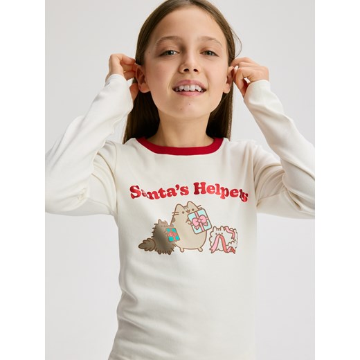 Reserved - Bawełniana bluzka Pusheen - złamana biel ze sklepu Reserved w kategorii Bluzki dziewczęce - zdjęcie 187583455