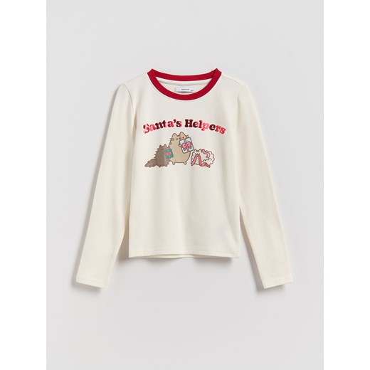 Reserved - Bawełniana bluzka Pusheen - złamana biel Reserved 146 (10 lat) Reserved