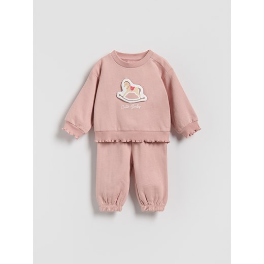 Reserved - Bawełniany komplet z naszywką - brudny róż Reserved 80 (9-12 m.) Reserved